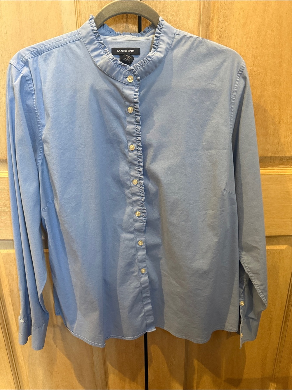 Lands' End Women’s Light Blue Mandarin-Collar Button-Front Shirt